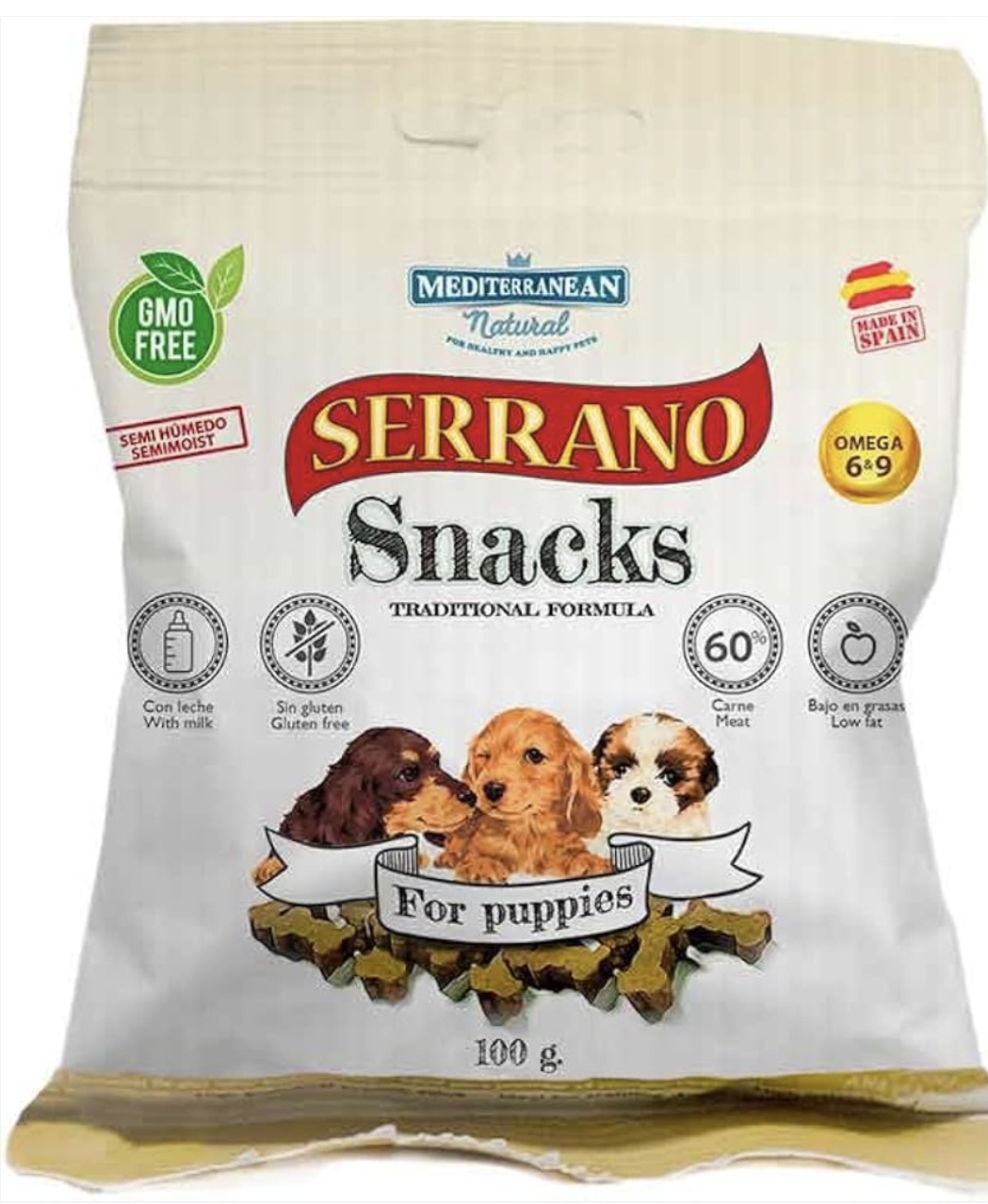 Serrano Snacks de Mediterranean NATURALPARA para Perros 100 GR( puppy)