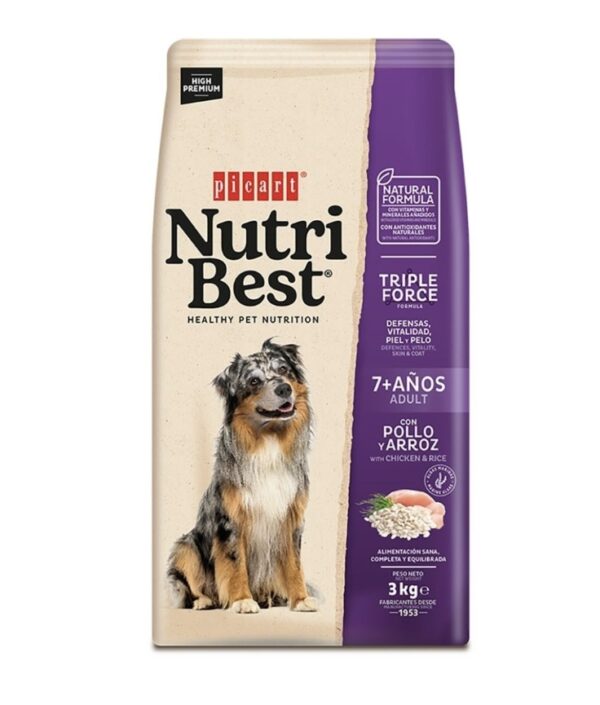 Picart Nutribest Adult 7+ Pollo y Arroz pienso para perros 3kg