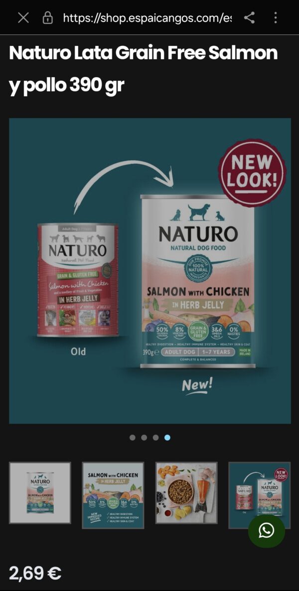 Naturo Lata Grain Free Salmon y pollo 390 gr - Imagen 2