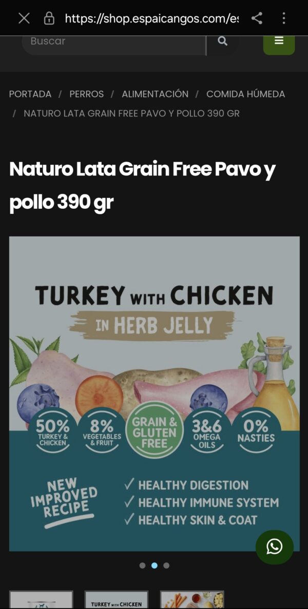 Naturo Lata Grain Free Pavo y pollo 390 gr - Imagen 3