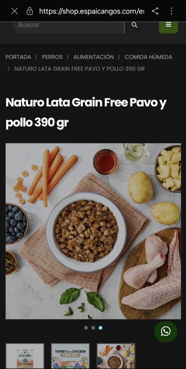 Naturo Lata Grain Free Pavo y pollo 390 gr - Imagen 2
