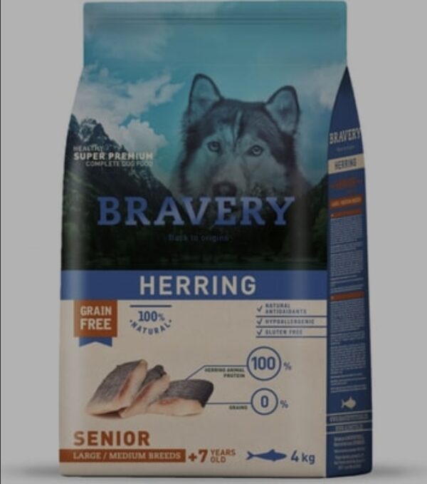 BRAVERY Senior Large/Medium Breed Grain Free de arenque para perros 12kg