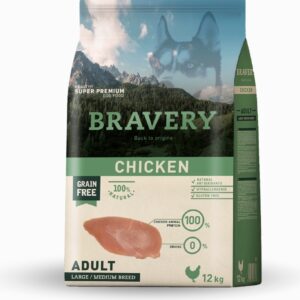 BRAVERY DOG CHICKEN ADULT LARGE/MEDIUM BREEDS  PIENSO PARA PERROS ADULTO DE RAZAS 12kg