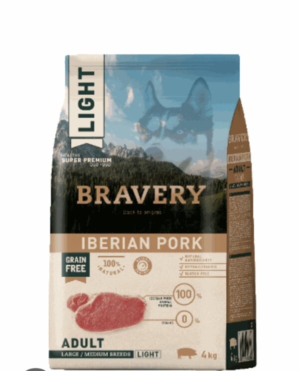 BRAVERY SUPER PREMIUM ADULT MEDIUM-GRANDE LIGHT CERDO 4kg
