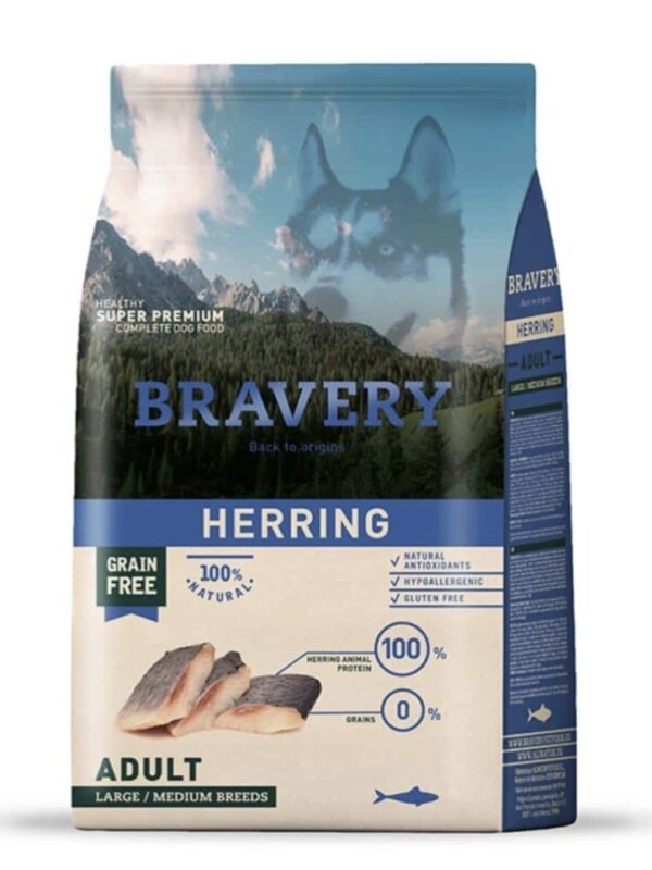 BRAVERY DOG ADULT HERRING LARGE/MEDIUM BREEDS 4KG