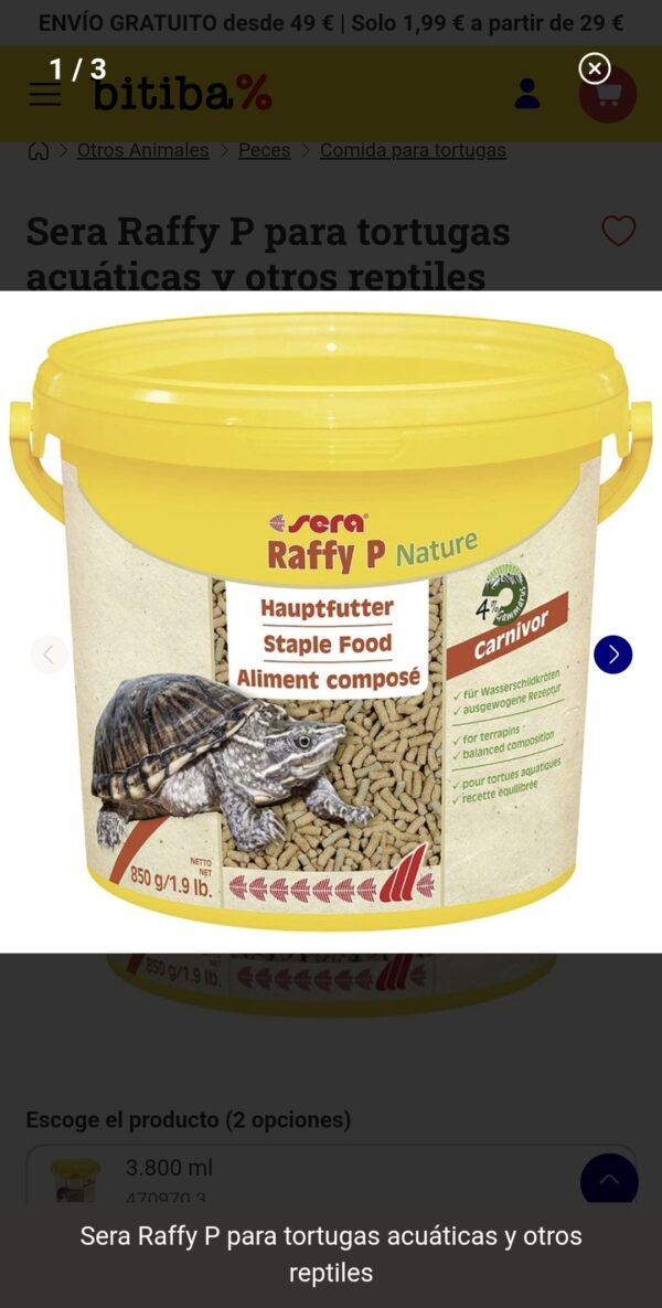 Sera Raffy P para tortugas acuáticas y otros reptiles