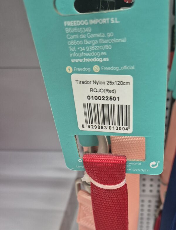 Freedog Correa Nylon Basic Rojo 2,5x120cm - Imagen 3