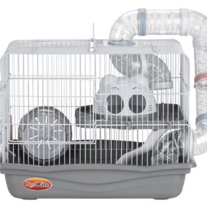 Jaula, Casa Para Hámster, Roedor Con Accesorios Gris y rosa