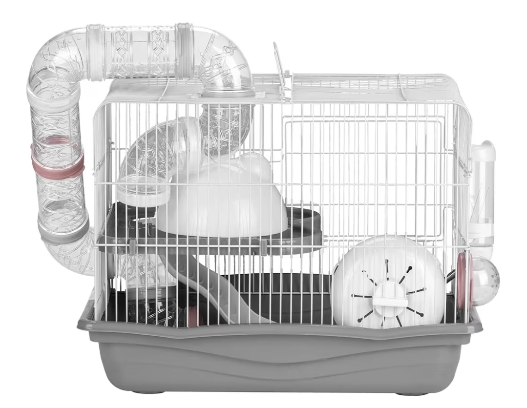 Jaula, Casa Para Hámster, Roedor Con Accesorios Gris y rosa - Imagen 5