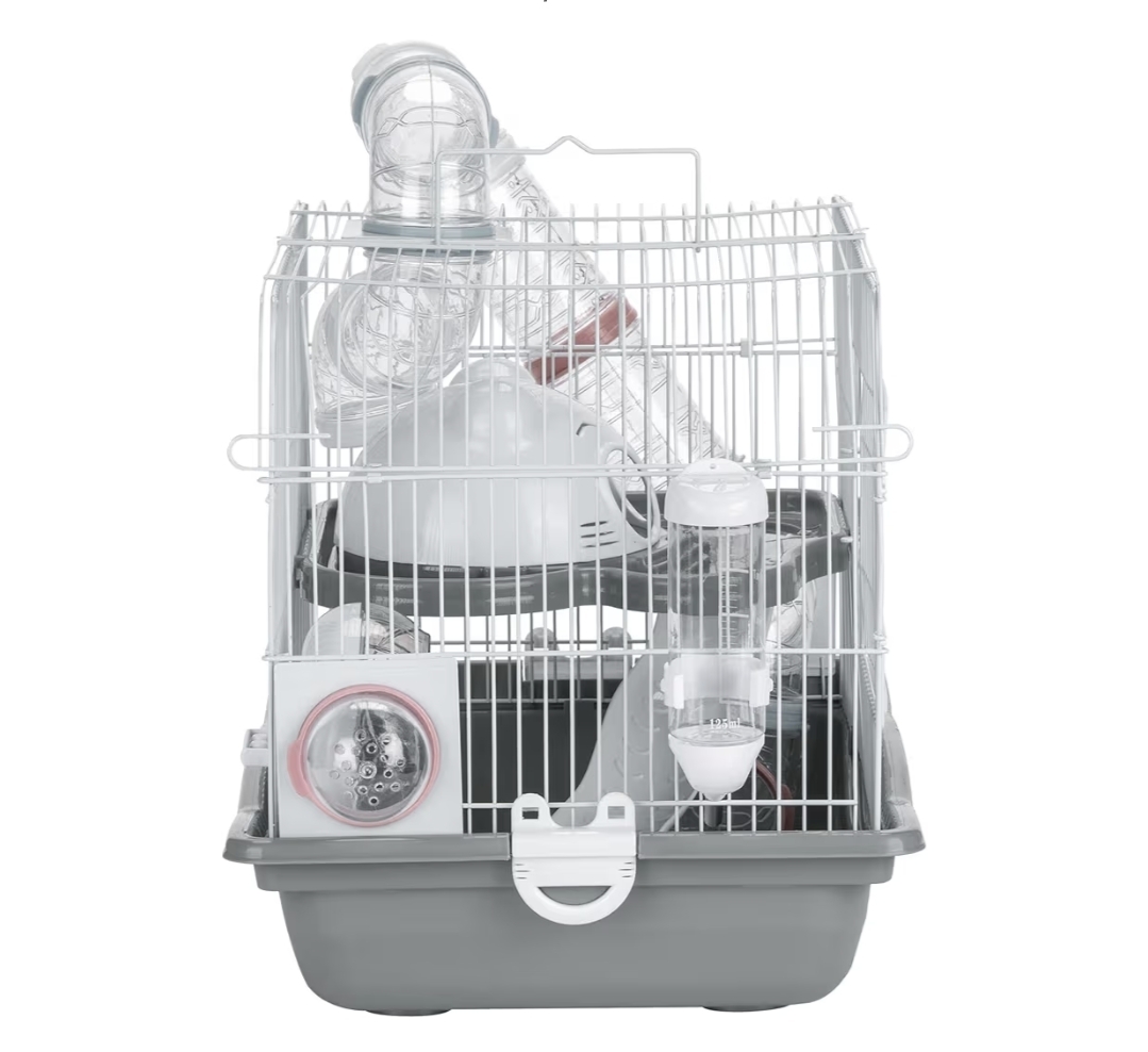 Jaula, Casa Para Hámster, Roedor Con Accesorios Gris y rosa - Imagen 4