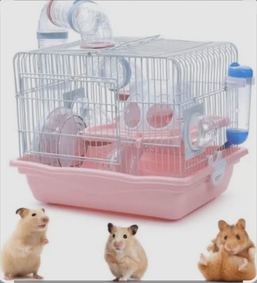 Jaula, Casa Para Hámster, Roedor Con Accesorios Gris y rosa - Imagen 2