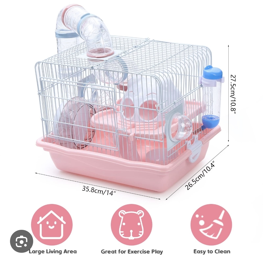 Jaula, Casa Para Hámster, Roedor Con Accesorios Gris y rosa - Imagen 3