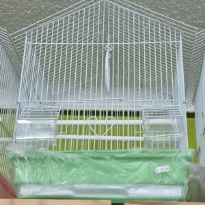 Jaula metalica para pajaros verde techo triangular