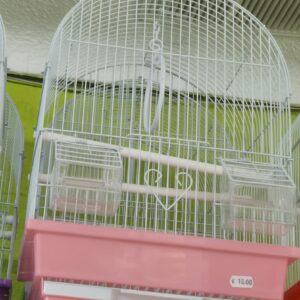 Jaula para pajaros rosa techo redondo