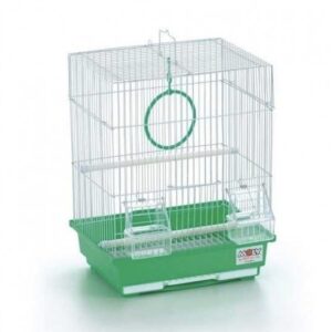 JAULA VERDE TECHO CUADRADO PARA PÁJAROS