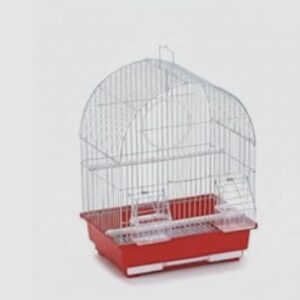 Jaula para pajaros roja techo redondo