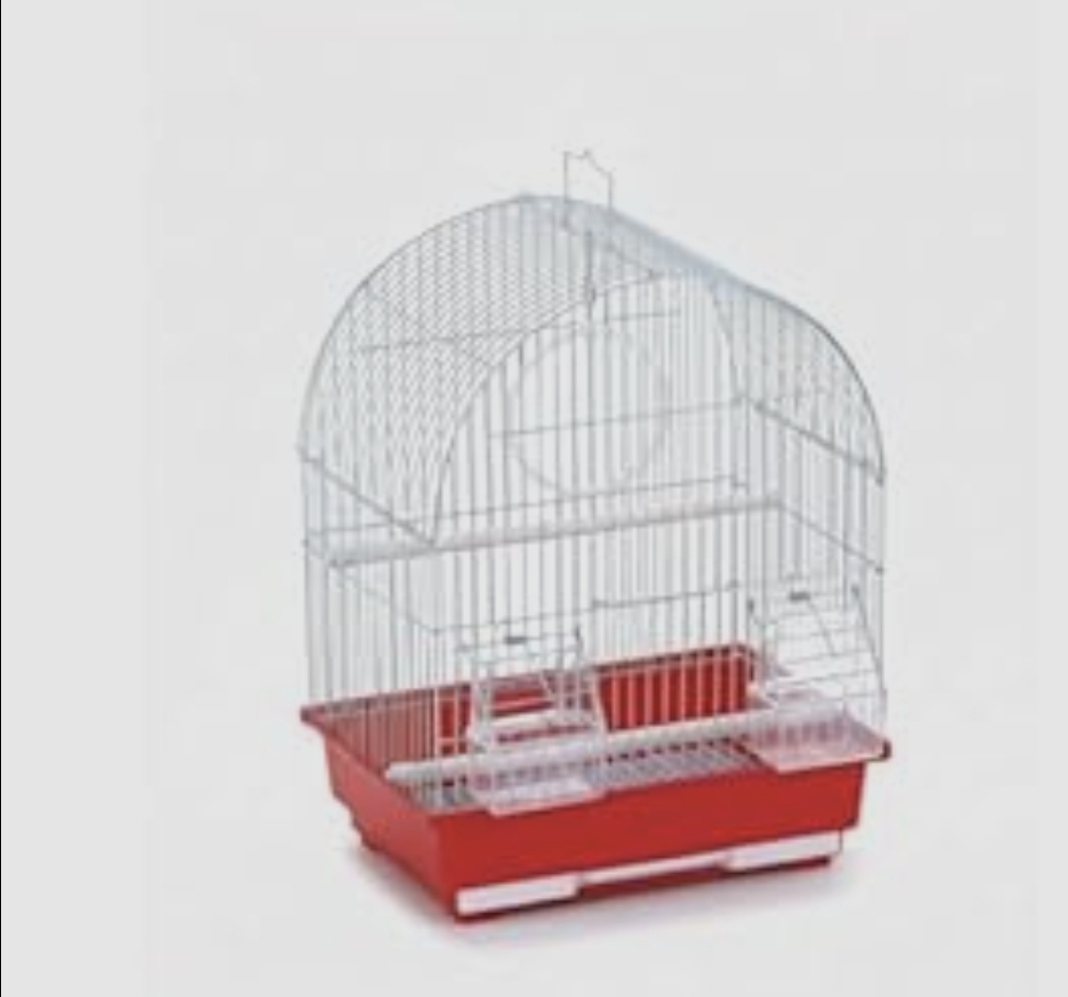 Jaula para pajaros roja techo redondo